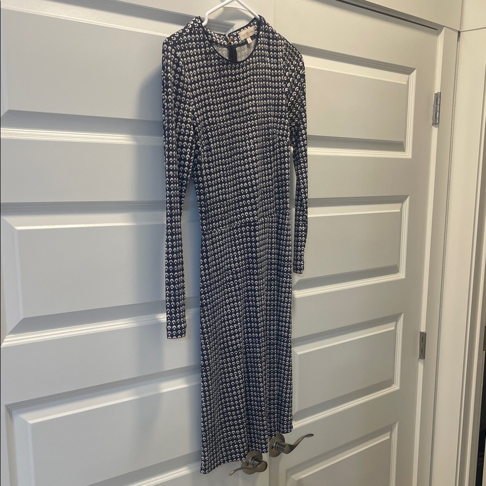 Elegant Navy and White Tory Burch Patterned Dress